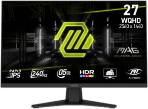 MSI MAG 274QF X24 Gaming Monitor, 27" Rapid IPS Display, WQHD Resolution, 240Hz Refresh Rate, 0.5ms (GtG) Response Time, AI Vision Technology, Black
