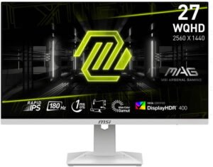 MSI MAG 274QRFW Gaming Monitor, 27" WQHD Rapid IPS, 180Hz Refresh Rate, 1ms (GtG) Response Time, AMD FreeSync Technology, 1.07b Display Colors, White