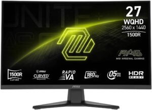 MSI MAG 275CQF E18 Curved Monitor, 27" Rapid VA Display, WQHD Resolution, 180Hz Refresh Rate, 0.5ms (GtG) Response Time, AMD FreeSync Technology, 1500R Curvature, Black