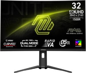 MSI MAG 321CUPDF Gaming Monitor, 32" Rapid VA Display, Up to UHD Resolution, Up to 320Hz Refresh Rate (Dual Mode), 0.5ms (GtG) Response Time, AMD FreeSync Premium Technology, Black