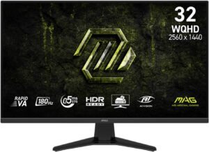 MSI MAG 325QF E18V Monitor, 32" Rapid VA Display, WQHD Resolution, 180Hz Refresh Rate, 0.5ms (GtG) Response Time, Adaptive-Sync Technology, Black