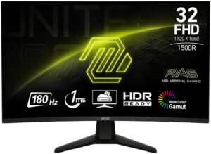 MSI MAG 32C6 32" FHD 1500R Curved VA Monitor with AI Vision Terchnology, 180Hz Refresh Rate & 1ms MPRT Response Time, Adaptive-Sync, 1.07B 10bit Color, Wide Color Gamut, Black