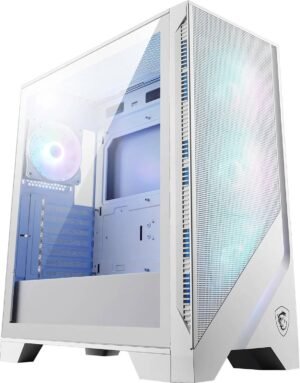 MSI MAG Forge 320R Airflow ATX Mid Tower Computer Case, 4x Pre-Installed Case Fans, Up to 360mm Radiator Support, 3.5" / 2.5" Drive Bays, Tempered Glass Window, Mesh Panel, White