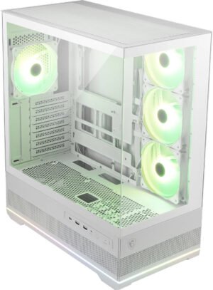 MSI MAG Pano 110R PZ Mid-Tower Computer Case, 4x aRGB Pre-Installed Fan, Up to 360mm Radiator & 10x Fan Support, 270° Panoramic Design, Top & Bottom Dust Filter, White
