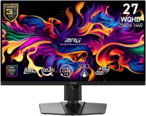 MSI MPG 271QR X50 Gaming Monitor, 27" QD-OLED Display, WQHD Resolution, 500Hz Refresh Rate, 0.03ms (GtG) Response Time, NVIDIA G-Sync Compatible, 1.07b Color Display, Black