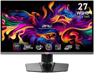MSI MPG 271QRX QD-OLED Gaming Monitor, 26.5" WQHD QD-OLED Display, 360Hz Refresh Rate, 0.03ms (GtG) Response Time, Adaptive-Sync Technology, ClearMR 13000, OLED Care 2.0, Black