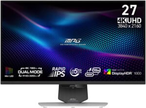 MSI MPG 274URDFW E16M Gaming Monitor, 27" Rapid IPS with Mini-LED Display, Up to 4K UHD Resolution, 160Hz Refresh Rate, 0.5ms (GtG) Response Time, Adaptive-Sync, White
