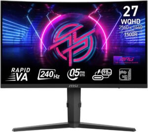 MSI MPG 275CQRXF Curved Gaming Monitor, 27" Rapid VA Display, WQHD Resolution, 240Hz Refresh Rate, 0.5ms (GtG) Response Time, AMD FreeSync Premium Technology, Curve 1500R, Black