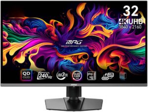 MSI MPG 321URX Gaming Monitor, 32" 4K UHD QD-OLED Display, 240Hz Refresh Rate, 0.03ms (GtG) Response Time, AMD FreeSync Premium Pro Technology, 1.07b Display Colors, Black