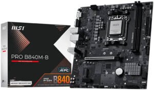 MSI PRO B840M-B Micro ATX AM5 Motherboard, AMD B840 Chipset, 2x DDR5 UDIMM Slots, Up to 128GB Max Memory, 1x PCI-E x16 Slot, 2x M.2 Slots