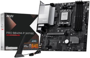 MSI PRO B840M-P WIFI6E mATX AM5 Motherboard, AMD B840 Chipset, 4x DDR5 UDIMM Slots, Up to 256GB Max Memory, 1x PCIe x16, 2x M.2 Slots