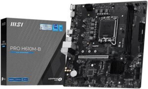 MSI PRO H610M-B LGA 1700 Micro ATX Motherboard, Intel H610 Chipset, 2x DDR5 DIMM Slots, 128GB Max Memory, 1x PCIe x16, 1x M.2 Slot, 4x SATA 6G Slots