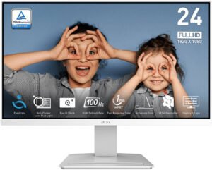 MSI PRO MP2412W Business Productivity Monitors, 24" VA Display, FHD Resolution, 100Hz Refresh Rate, 1ms (MPRT) Response Time, 16.7m Display Colors, White
