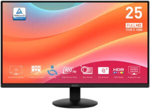 MSI PRO MP252L Office Monitor, 25" IPS Display, FHD Resolution, 100Hz Refresh Rate, 1ms (MPRT) Response Time, EyesErgo Tech, Tilt Adjustable Stand, Black