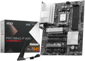 MSI Pro B840-P WiFi AM5 ATX Motherboard, AMD B840 Chipset, 4x DDR5 UDIMM Slot, Up to 256GB Max Memory, 5x PCI-E x16 Slots, 2x M.2 Slots, WiFi & BT Connectivity