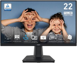 MSI Pro MP225 Business Productivity Monitor, 22" FHD IPS Display, 100Hz Refresh Rate, 1ms (MPRT) Response Time, Adaptive Sync Technology, 16.7m Display Colors, Black