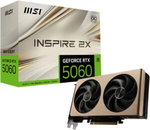 MSI RTX 5060 INSPIRE 2X OC 8GB Graphics Card, GDDR7 128-Bit Memory, 2535 MHz Boost Clocks, 28 Gbps Memory Speed, 3840 Units CUDA Cores, PCI Express Gen5