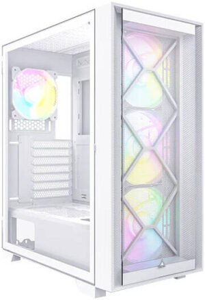 Montech Air 1000 Premium ATX Computer Case, 4x ARGB Pre-Installed Fans, Up to 360mm Radiator Support, Quick Slide Dust Filter, Tempered Glass Side Panel, White