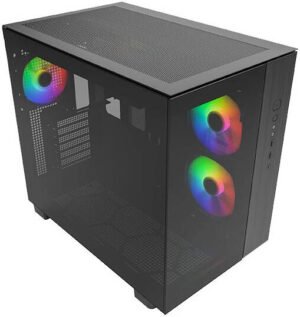 Montech KING 65 PRO ATX Computer Case, 3x ARGB PWM Pre-Installed Fans, Up to 360mm Radiator Support, 9x Fan Support, Flat Glass & Tinted Panel, Black