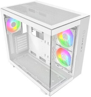 Montech KING 65 PRO ATX Computer Case, 3x ARGB PWM Pre-Installed Fans, Up to 360mm Radiator Support, 9x Fan Support, Flat Glass & Tinted Panel, White