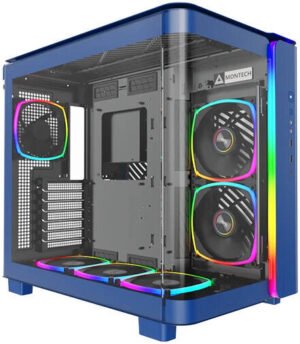 Montech KING 95 PRO ATX Computer Case, 6x Pre-Installed Fans, Up to 360mm Radiator Support, 9x Fan Support, Premium Mesh Panel, Quick-Release Glass Panel, Prussian Blue