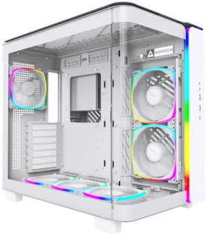 Montech KING 95 PRO ATX Computer Case, 6x Pre-Installed Fans, Up to 360mm Radiator Support, 9x Fan Support, Premium Mesh Panel, Quick-Release Glass Panel, Pure White