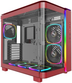 Montech KING 95 PRO ATX Computer Case, 6x Pre-Installed Fans, Up to 360mm Radiator Support, 9x Fan Support, Premium Mesh Panel, Quick-Release Glass Panel, Vibrant Red