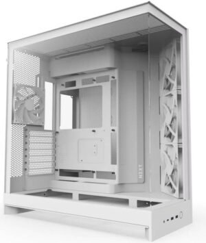 NZXT H9 Flow Dual-Chamber ATX Mid-Tower Case High-Airflow Design with Panoramic Tempered Glass, Supports Dual 360mm Radiators, Up to 10 Fans, E-ATX Compatibility, White