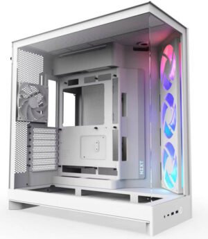 NZXT H9 Flow RGB, Dual-Chamber ATX Mid-Tower Case High-Airflow Design with Panoramic Tempered Glass, Supports Dual 360mm Radiators, Up to 10 Fans, Up To E-ATX Compatibility, White