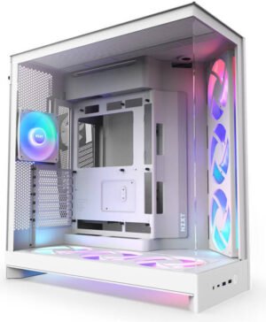 NZXT H9 Flow RGB+, Large Dual-Chamber Mid-Tower ATX Airflow Case with RGB and Control Hub, Panoramic Glass, Supports Dual 360mm Radiators, Up to 10 Fans, E-ATX Compatibility, White