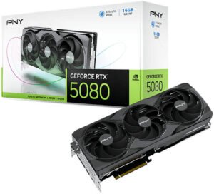 PNY GeForce RTX 5080 Triple Fan Graphics Card, 16GB GDDR7 256-Bit Memory, 2.62 GHz Boost Clock, 10752 CUDA Cores, 30 Gbps Memory Speed, PCI-Express 5.0