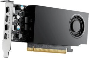 PNY NVIDIA RTX A400 Graphics, 4GB GDDR6 64-Bit Memory, 24 Tensor Cores, 6 RT Cores, PCI Express 4.0 x8, 768 CUDA Cores, 4x Mini-DisplayPort 1.4, Black