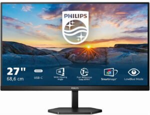 Philips 3000 Series USB-C Monitor, 27" IPS Display, FHD Resolution, 75Hz Refresh Rate, 1ms (MPRT) Response Time, AMD FreeSync Technology, SmartImage Game Enhancement, Black