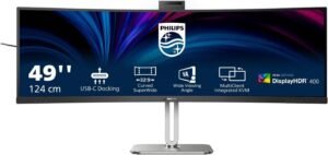 Philips 5000 Series Curved Monitor, 49" VA Display, Dual QHD Resolution, 75Hz Refresh Rate, 4ms (GtG) Response Time, 1800R Curvature, 3W x2 Built-In Speakers, KVM Feature, Black