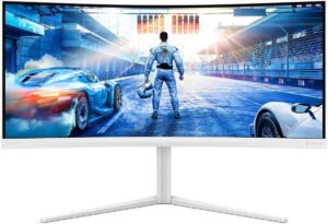 Philips Evnia 5000 Gaming Curved Monitor, 34" VA Display, WQHD Resolution, 180Hz Refresh Rate, 1ms (GtG) Response Time, 1500R Curvature, SmartImage Game Enhancement, White