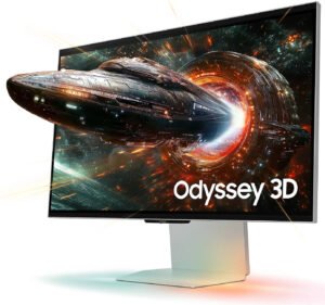 SAMSUNG G90XF Odyssey 3D Gaming Monitor, 27" Inch 4K 165Hz IPS Display, Al Glasses-free 3D Video Conversion, 1ms, HDR10+, FreeSync Premium, Pivot Stand, Speakers, USB Hub, Silver