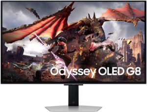 SAMSUNG Odyssey G8 32" 4K UHD OLED, 240Hz, Gaming Monitor, 0.03ms Response, AMD FreeSync, HDR10+ 1B Colors, Built-in 10W Speakers & Smart Features, Silver
