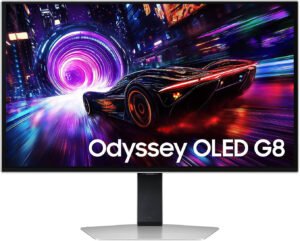 SAMSUNG Odyssey G8 Gaming Monitor, 27" 4K UHD OLED Display, 240Hz Refresh Rate, 0.03ms (GTG) Response Time, FreeSync Premium Pro, Super Arena Gaming UX, Silver