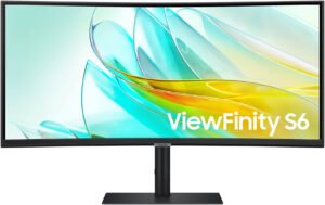 SAMSUNG S65UC ViewFinity S6 Monitor, 34" VA UWQHD Display, 100Hz Refresh Rate, 5ms Response Time, 1000R Curvature, Built-In Speaker, KVM Switch, FreeSync Technology, Black