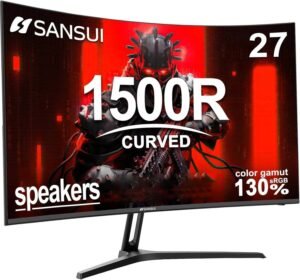 SANSUI C1 Curved Gaming Monitor, 27" Fast VA Display, FHD Resolution, 180Hz Refresh Rate, 1ms (MPRT) Response Time, FreeSync Technology, 1500R Curvature, Black