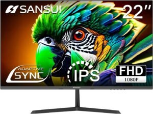 SANSUI ES-22X3 Monitor, 22" IPS Display, FHD Resolution, 75Hz Refresh Rate, 14ms Response Time, 16.7m Color Display, Adaptive Sync Technology, Black