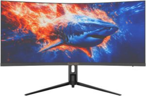 Sades GL-Shark Gaming Monitor, 34" Curved VA Display, Quad HD Resolution, 180Hz Refresh Rate, 0.5ms (MPRT) Response Time, Adaptive Sync Technology, Dynamic RGB Accent Lighting, Black