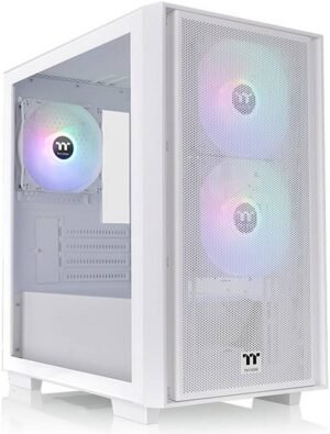 Thermaltake Versa H16 TG ARGB Micro Tower Chassis, 3x Hydraulic Bearing 120mm aRGB Pre-Installed Fan, Up to 280mm Radiator & 5x Fam Support, Mesh Front Panel, White