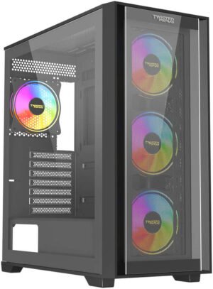 Twisted Minds Storm Rider Mid Tower Gaming PC Case, Up to 360mm Radiator, 4x 120mm Pre-Installed Fans, Cable Management, Magnetic Dust Filter, Tempered Glass Panel, Black
