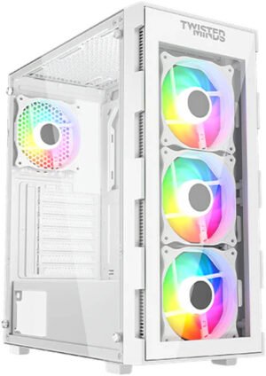 Twisted Minds Titan Mid Tower ATX Gaming PC Case, Glass Front Panel & Tempered Glass Side Panel, 8* 120mm ARGB Fans, Fits up to 360mm Radiator, USB 3.0 USB Type-C, USB 1.0, HD, White