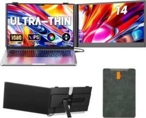 V2COM 14" Ultra-Thin Dual Laptop Screen Extender, FHD 1080P IPS Portable Monitor, Plug & Play via HDMI/USB-A/Type-C, Compatible with 13 17" Laptops, Windows, Mac, Android