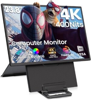 V2COM D1U 23.8-Inch 4K UHD Portable Monitor, IPS Ultra-Slim Large Screen with 120% sRGB, FreeSync, USB-C HDMI, for Laptop, MacBook, Xbox, PS5