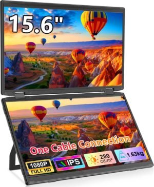 V2COM Dual 15.6" Full HD Laptop Screen Extender, 1080P IPS Folding Monitor, 330° Adjustable, Plug & Play, Type-C/Mini HDMI, Compatible with Windows, Mac, Android, PS5, Xbox, and Switch