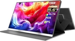 V2COM P4 Portable Monitor, 16" IPS Display, FHD Resolution, 60Hz Refresh Rate, 1ms Response Time, HDR Technology, 16.7m Color Display, Adjustable Eye-Care Screen, Black