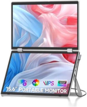 V2com M2 Folding Portable Monitor for Laptop, 15.6" Inch IPS FHD Display, Dual-Screen Modes & Plug-and-Play Compatibility for Windows, macOS, Android, PS5, Xbox